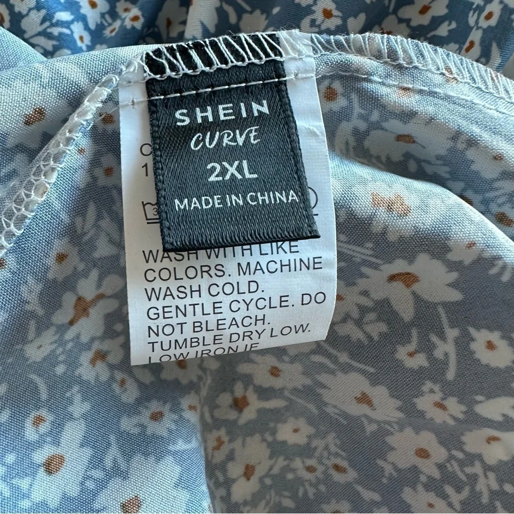 SHEIN Blue Ruched Puff Sleeve Midi Sundress - Picture 5 of 6